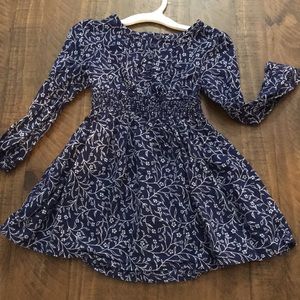 Smoked Waist Navy Floral Dress